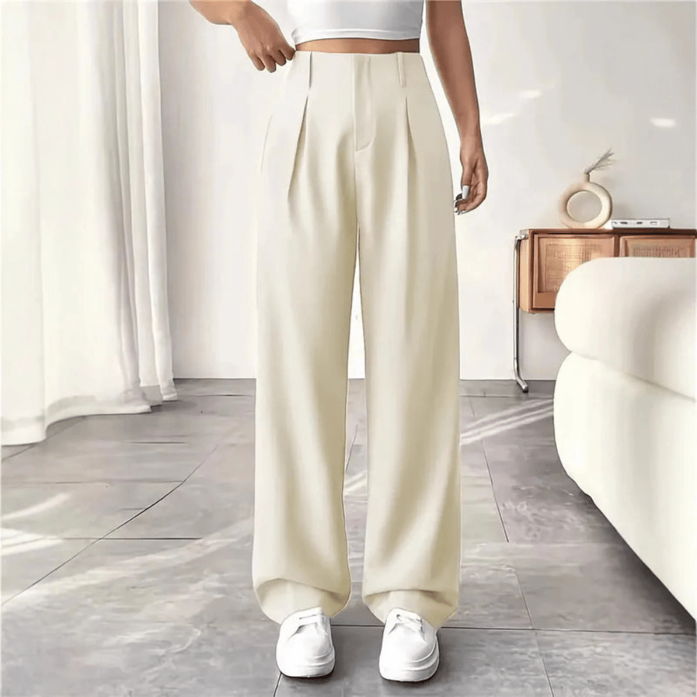 Barbara | Pantalones drapeados de pierna ancha y cintura alta para mujer