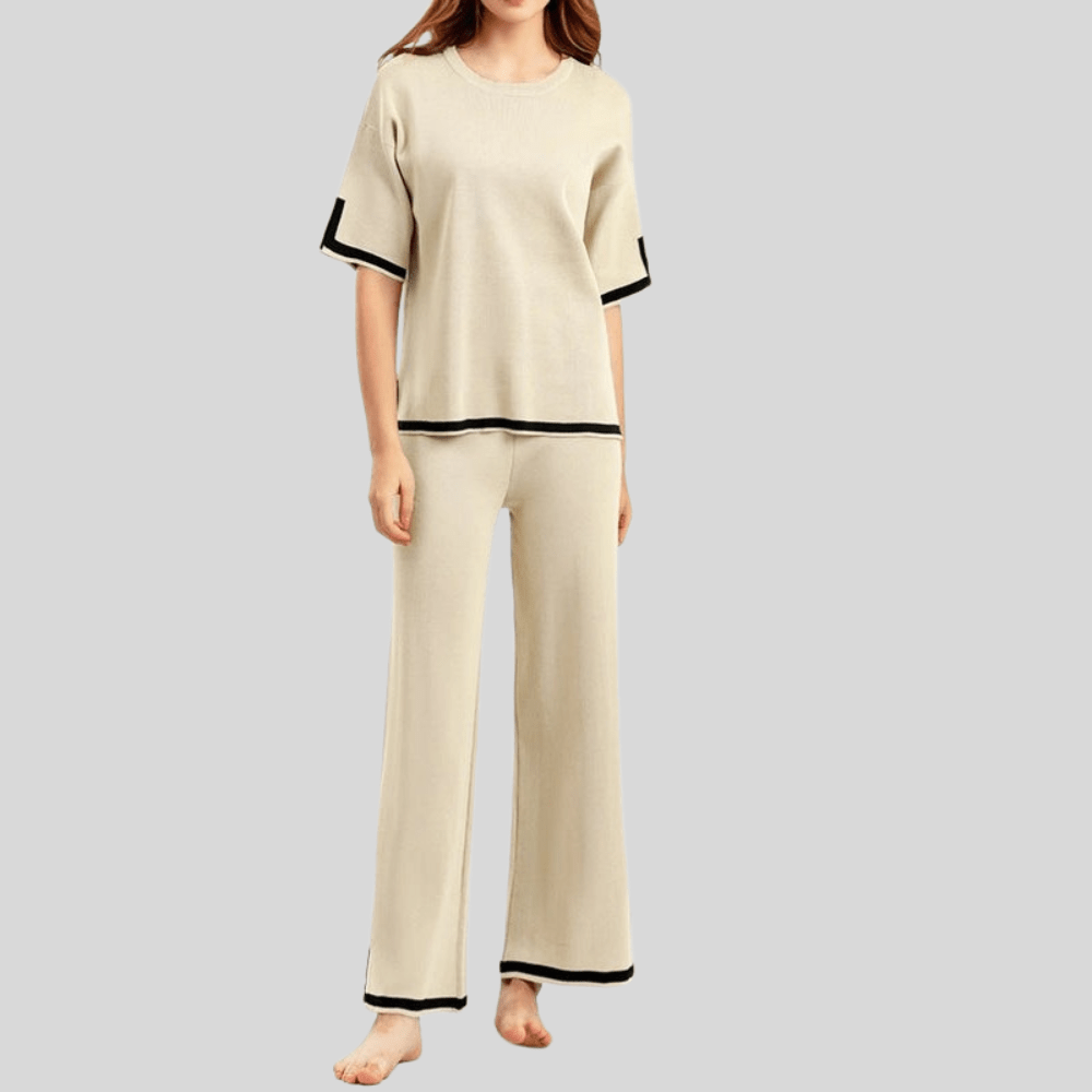 Sandra | Women's Contrast Wide Leg Trousers Set