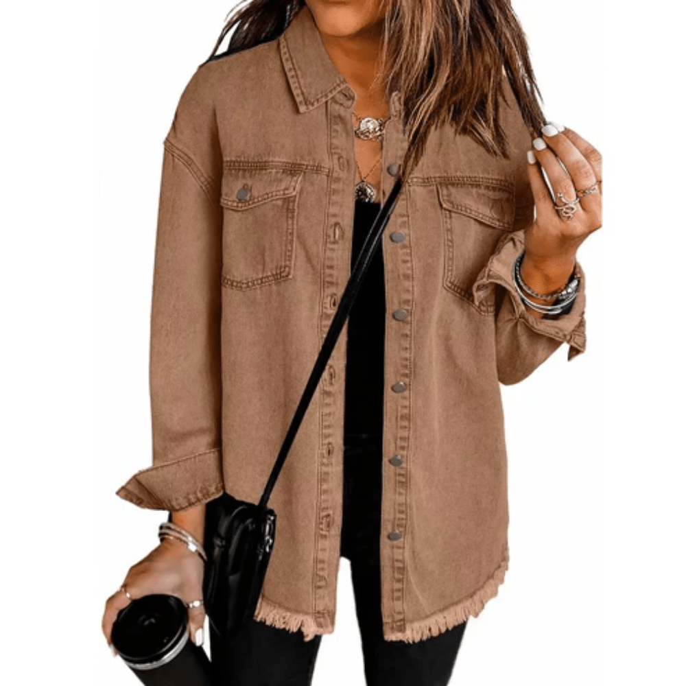 Teresa | Women's Oversized Shirt Jacket with Frayed Hem