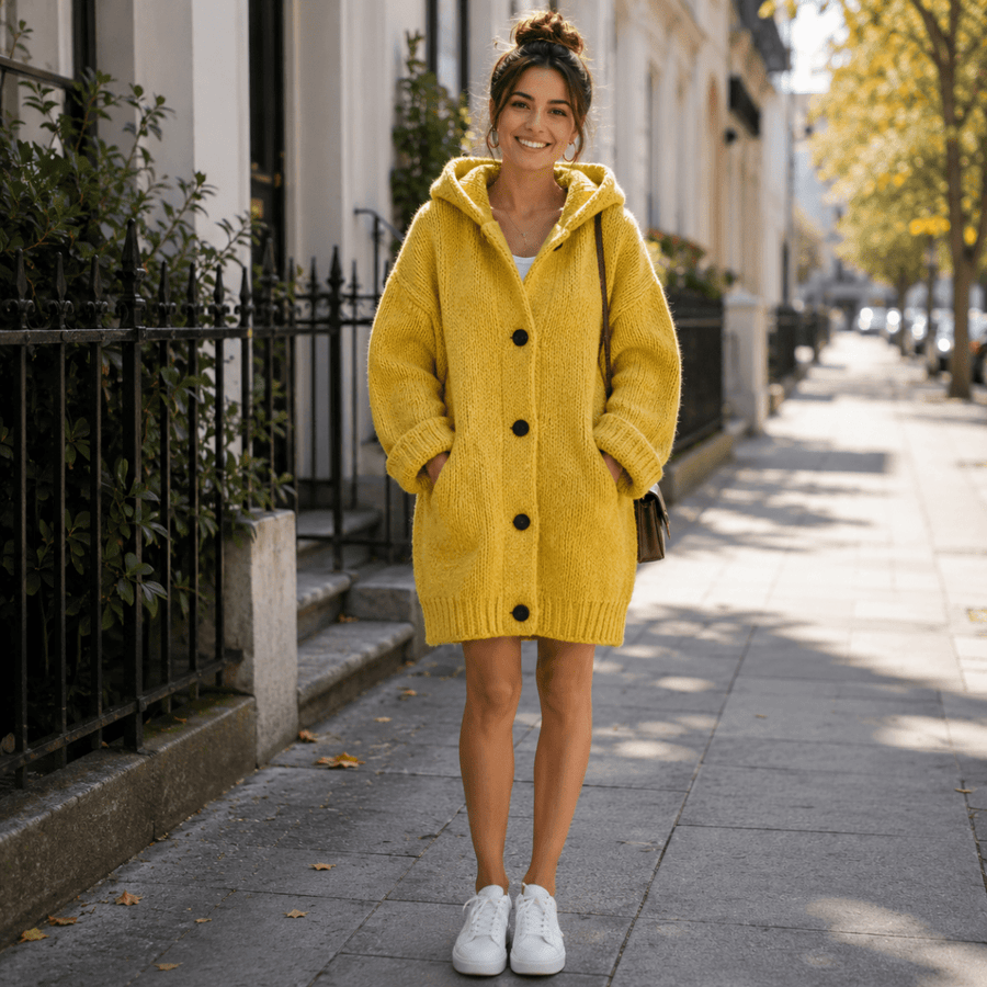 Kristine | Damen-Cardigan mit Kapuze und langen Ärmeln zum Drüberziehen