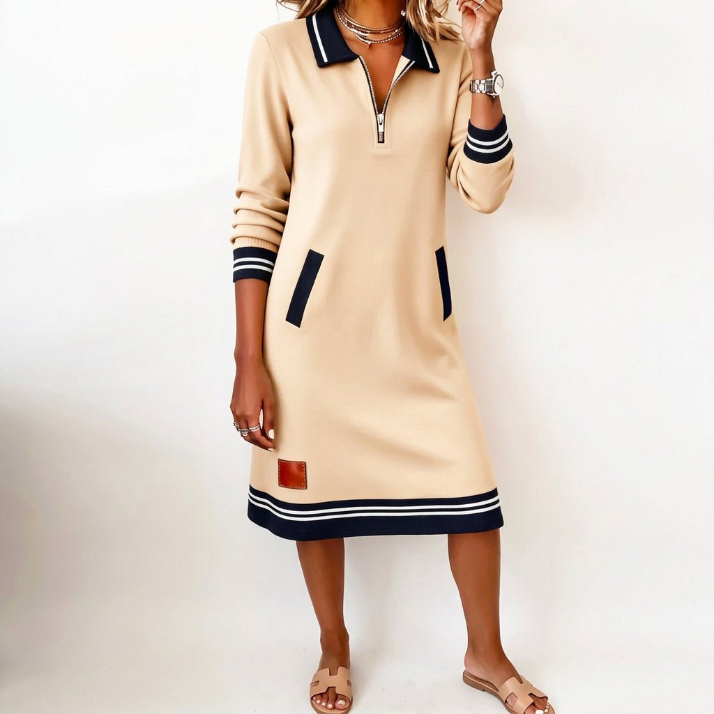 Deidre | Vestido corto tipo sudadera con media cremallera y ribete en contraste para mujer