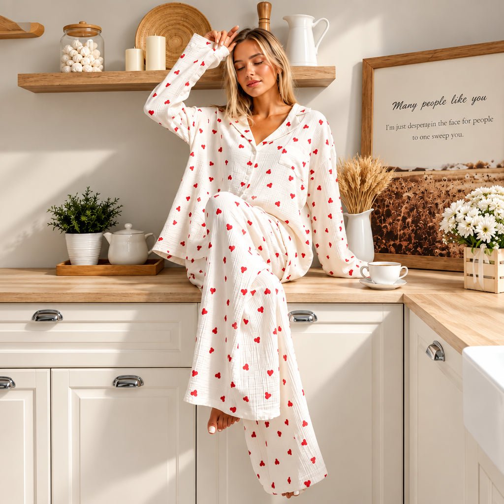 Celina | Women's Heart Print Two-Piece Pyjama Set