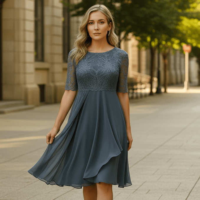 Edna | Vestido formal de noche de mujer con mangas tres cuartos