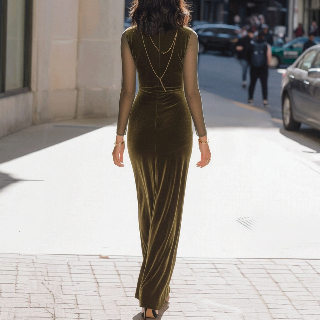 Brisa | Women's Velvet Long-Sleeve Maxi Dress