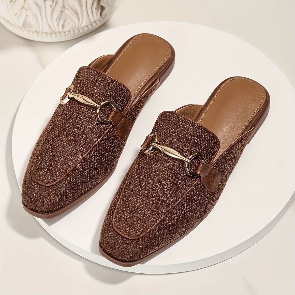 Tonya | Women's Square Toe Buckle Mule Flats