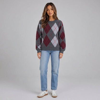 Hailie | Jersey de punto con cuello redondo y estampado de rombos para mujer