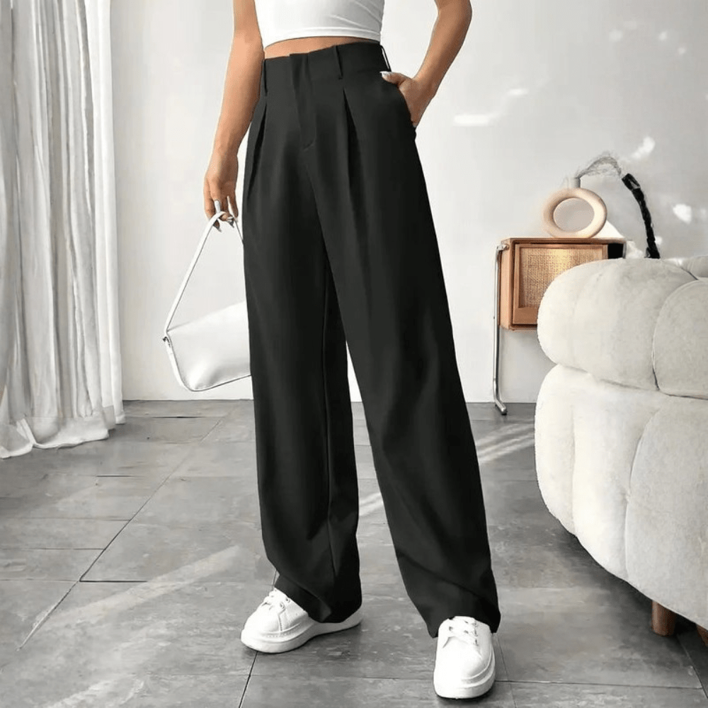 Barbara | Pantalones drapeados de pierna ancha y cintura alta para mujer