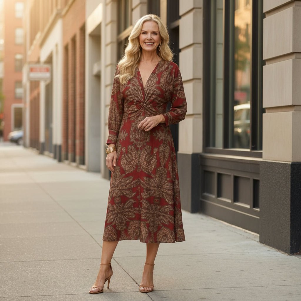 Lois | Damen-Midikleid im Wickelstil mit langen Ärmeln