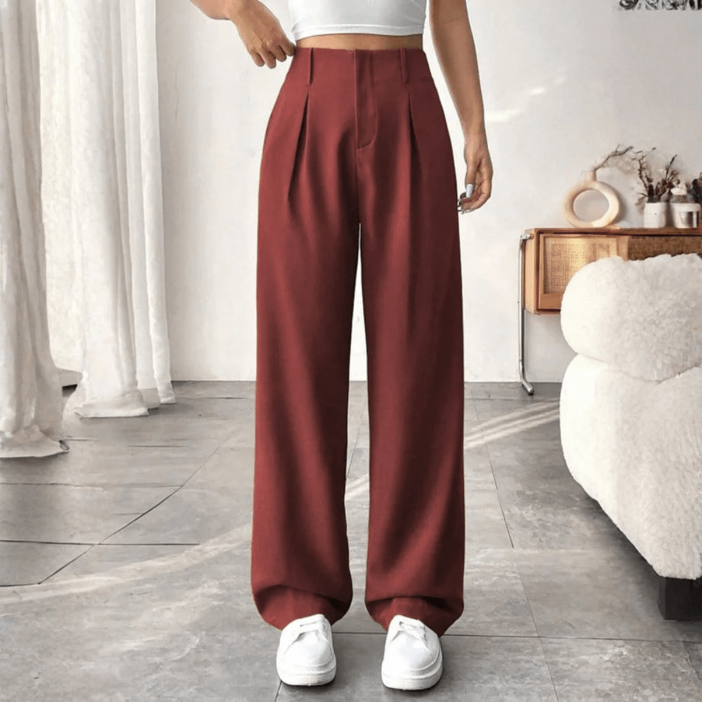 Barbara | Pantalones drapeados de pierna ancha y cintura alta para mujer