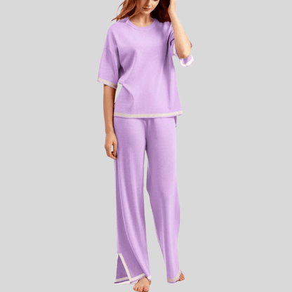 Sandra | Women's Contrast Wide Leg Trousers Set
