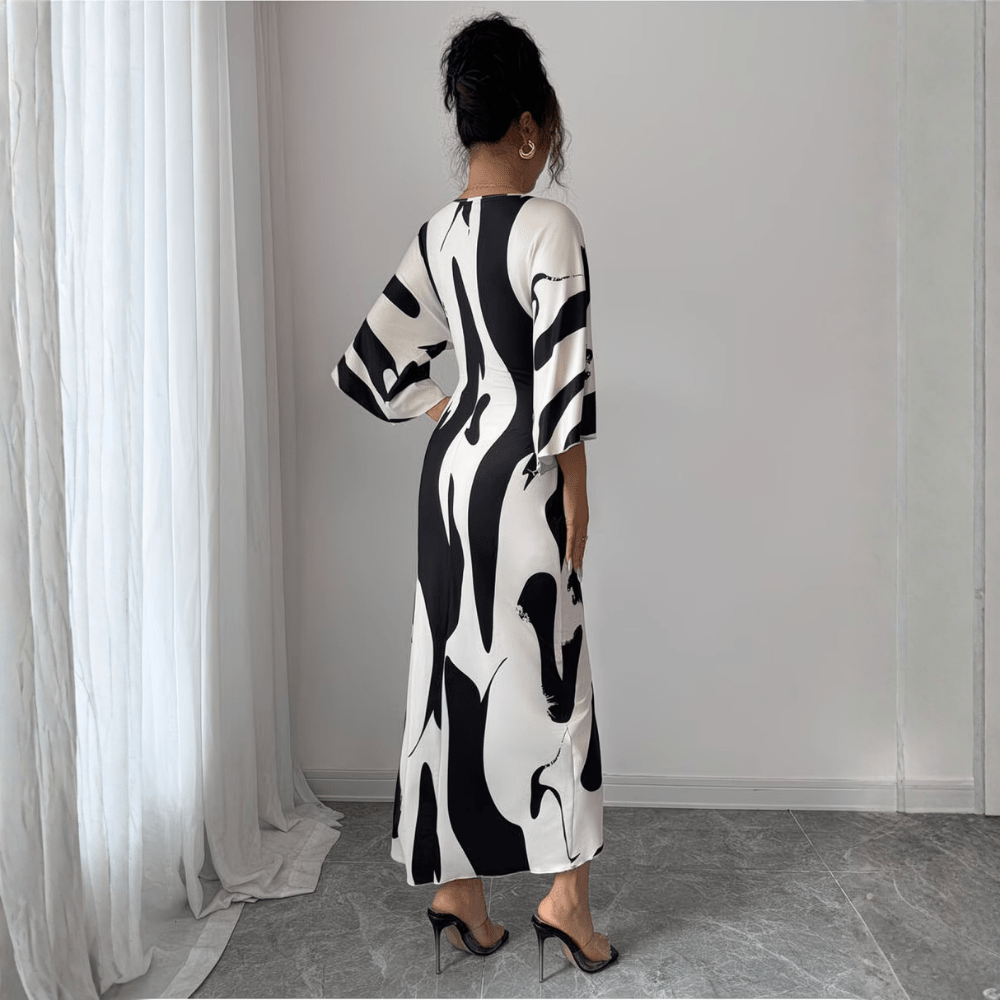 Debra | Women's Abstract Print Twist Waist Midi Dress
