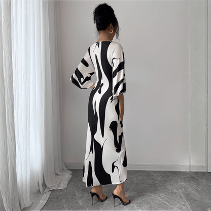 Debra | Women's Abstract Print Twist Waist Midi Dress