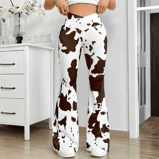 Cassidy | Women's Cow Print Flared Trousers