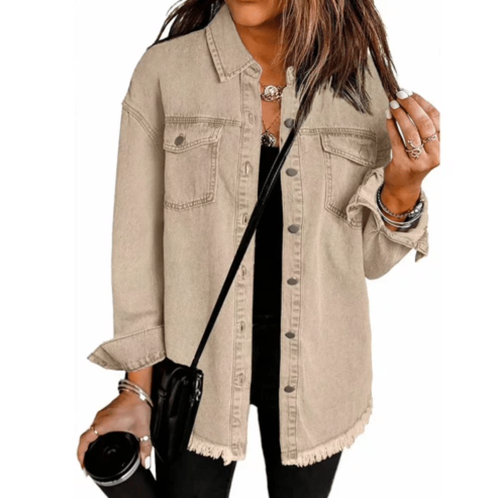 Teresa | Women's Oversized Shirt Jacket with Frayed Hem