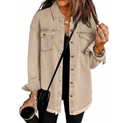 Teresa | Women's Oversized Shirt Jacket with Frayed Hem