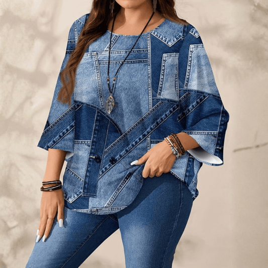 Kristina | Women's Plus Size Relaxed Fit Round Neck Blouse