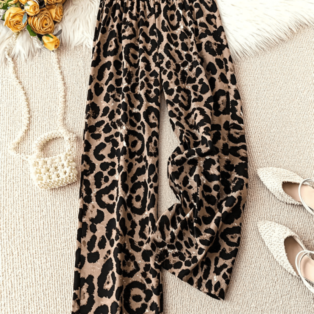 Margaret | Women's Leopard Print Wide Leg Trousers
