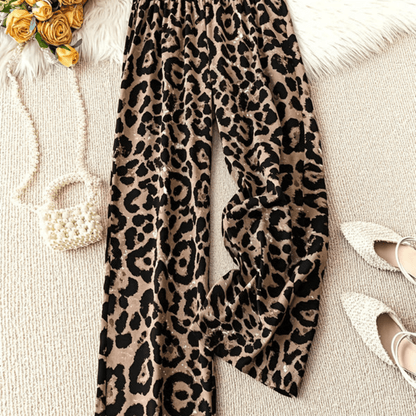 Margaret | Women's Leopard Print Wide Leg Trousers