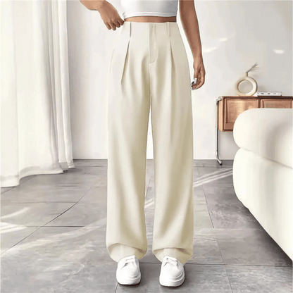Barbara | Pantalones drapeados de pierna ancha y cintura alta para mujer