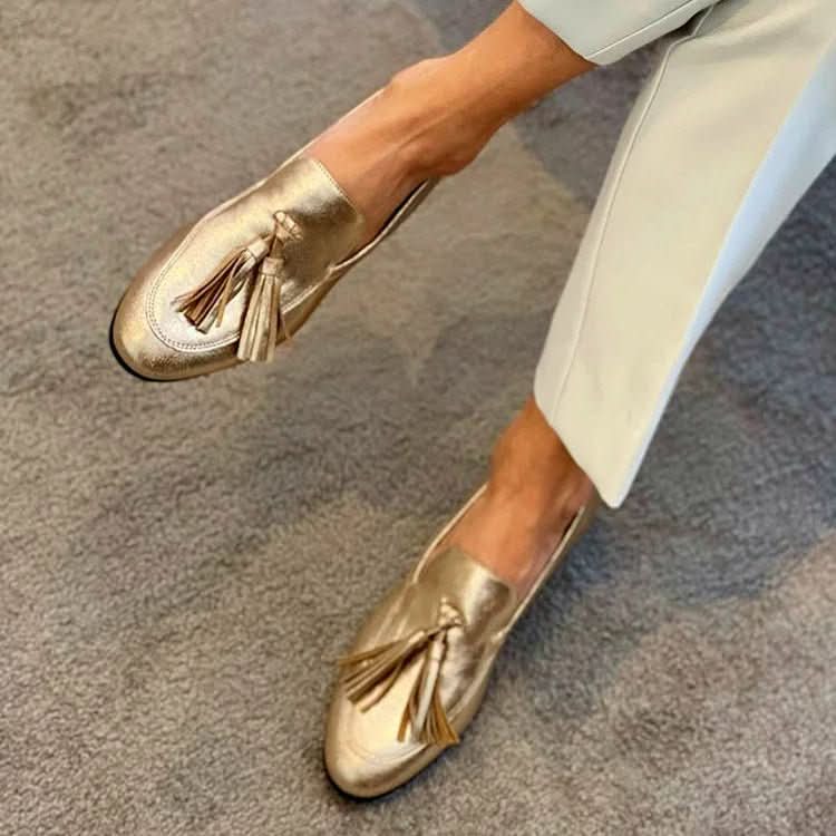 Reese | Women's Gold Tassel Moccasin Loafers