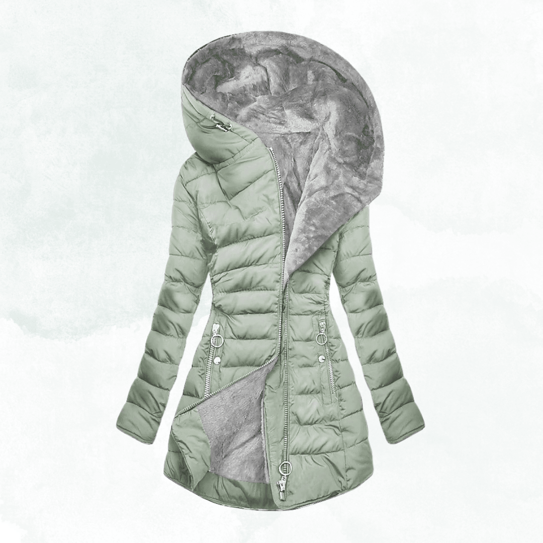 Mandy | Damen-Wintermantel mit Kapuze, langem Schnitt und Steppung