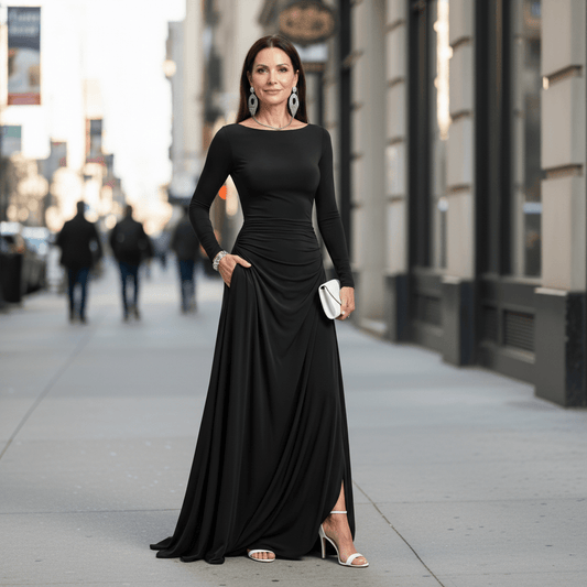 Makenna | Women's Long Sleeve Boat Neck Maxi Dress