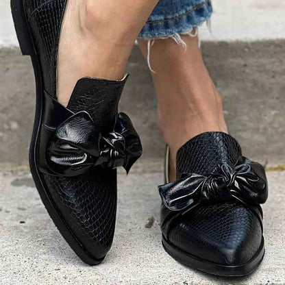 Trisha | Women's Pointed Toe Bow Detail Slip-On Loafers