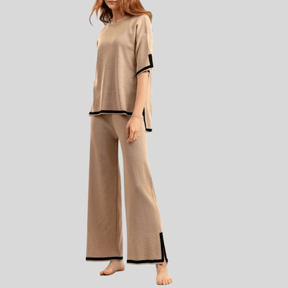 Sandra | Women's Contrast Wide Leg Trousers Set