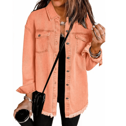 Teresa | Women's Oversized Shirt Jacket with Frayed Hem