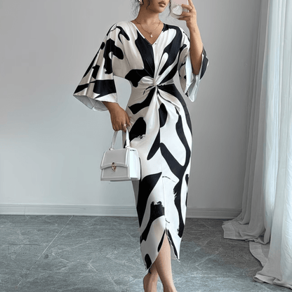 Debra | Women's Abstract Print Twist Waist Midi Dress