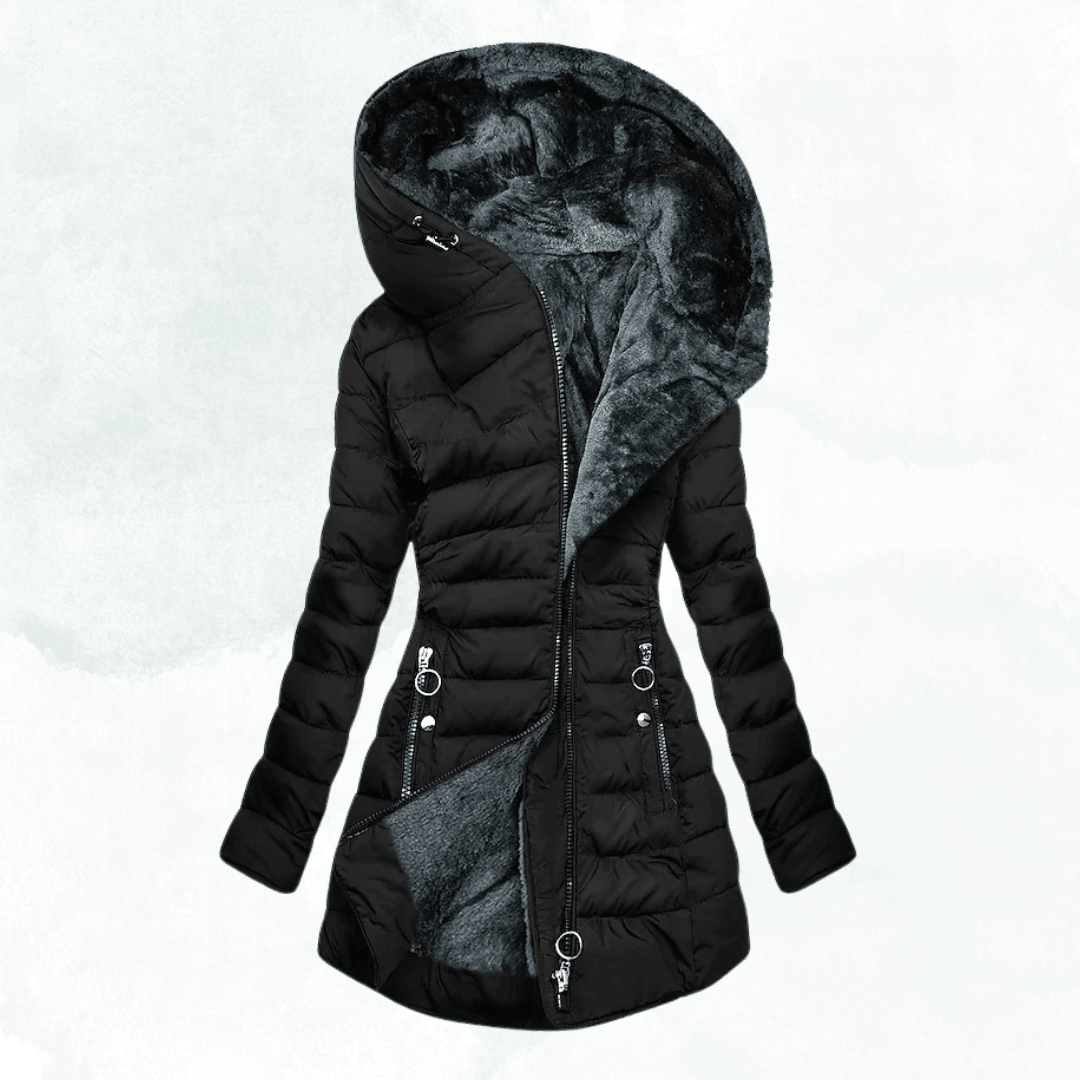 Mandy | Damen-Wintermantel mit Kapuze, langem Schnitt und Steppung