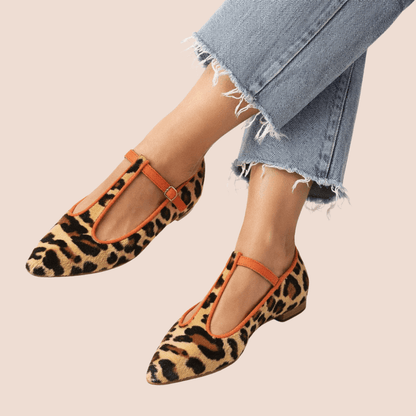 Kimberly | Women's Leopard Print T-Strap Flat Shoes