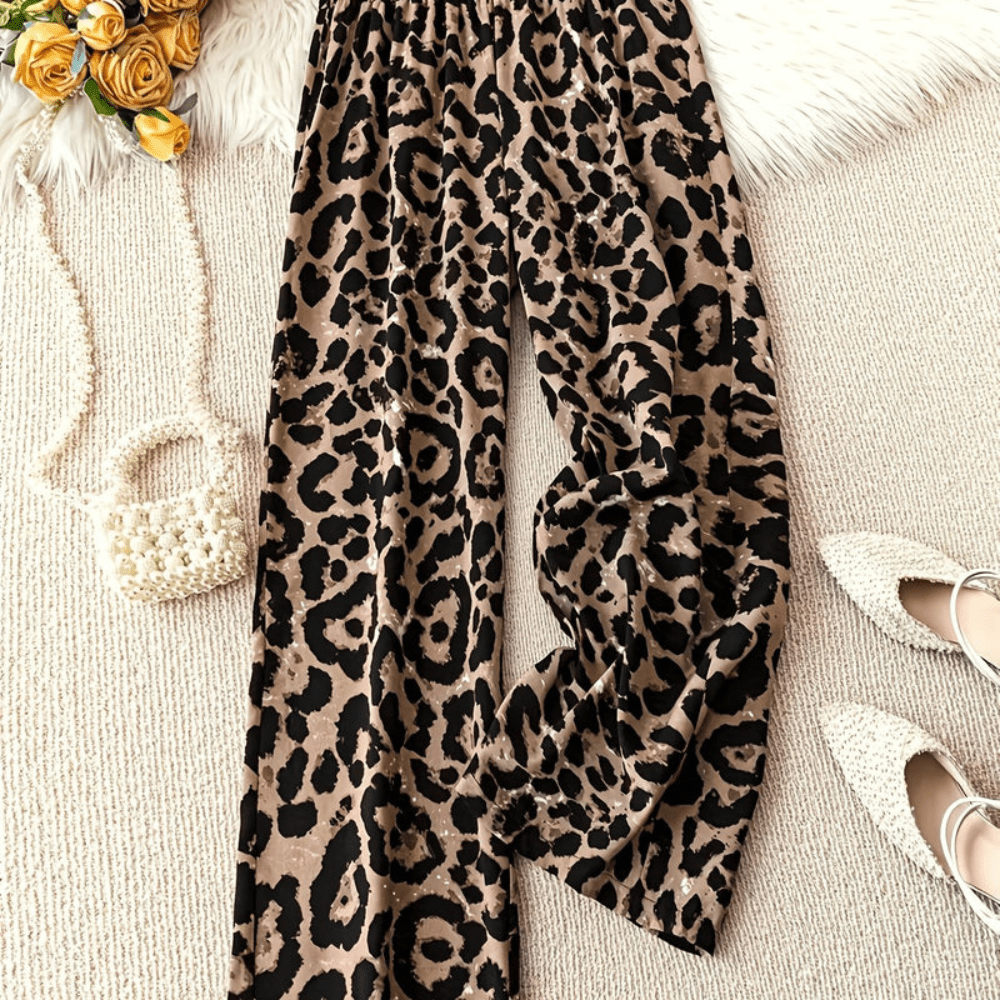 Margaret | Women's Leopard Print Wide Leg Trousers