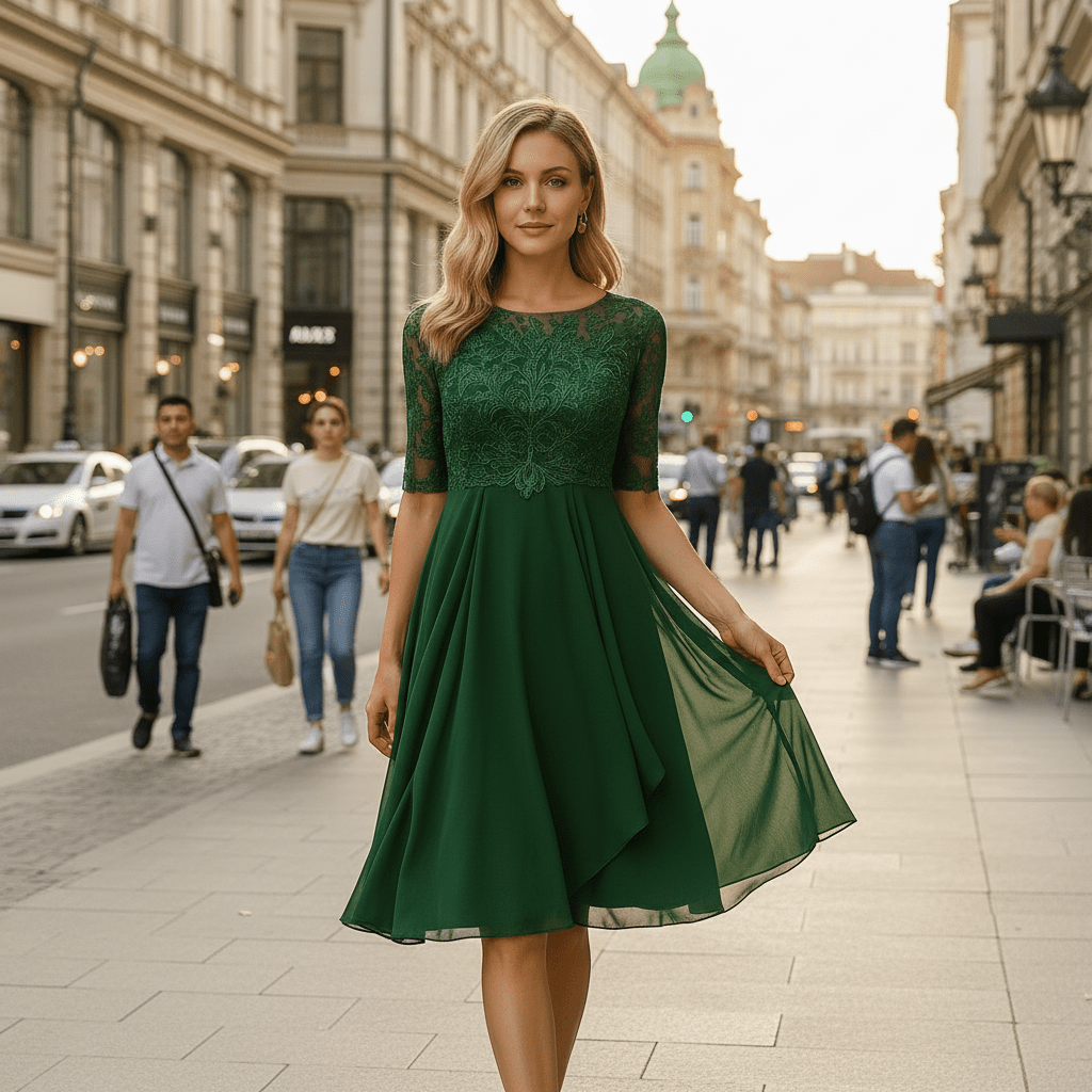 Edna | Vestido formal de noche de mujer con mangas tres cuartos