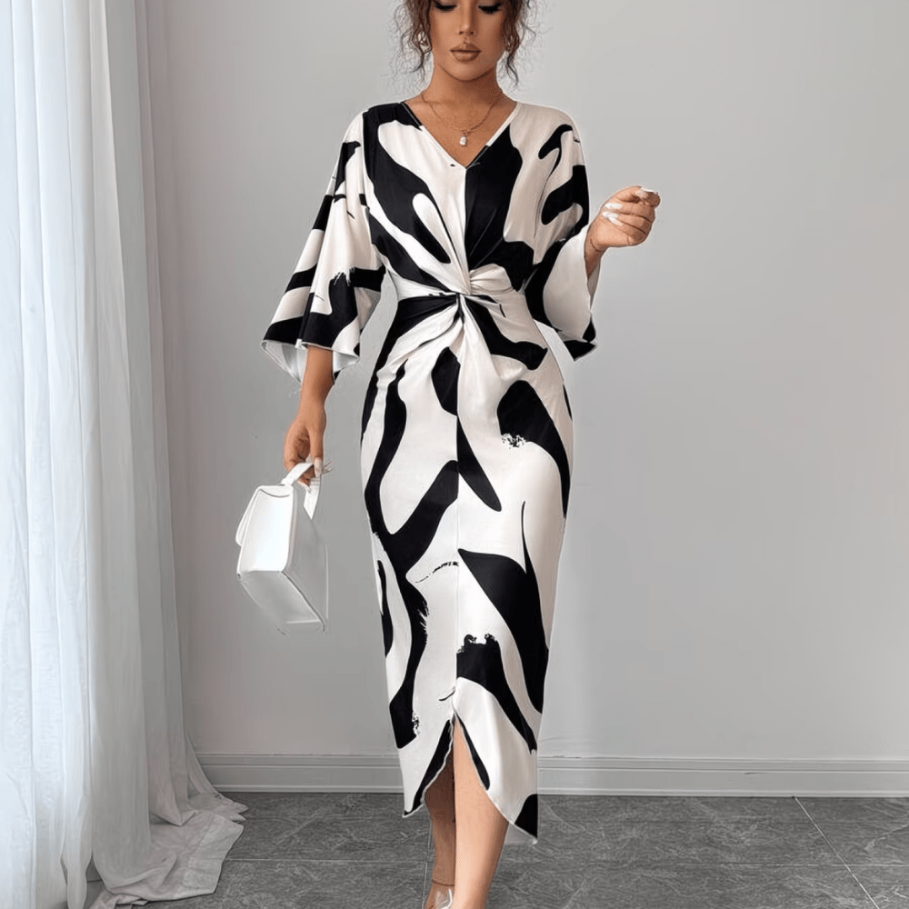 Debra | Women's Abstract Print Twist Waist Midi Dress