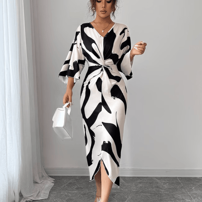 Debra | Women's Abstract Print Twist Waist Midi Dress