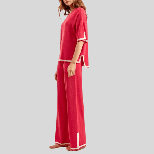 Sandra | Women's Contrast Wide Leg Trousers Set