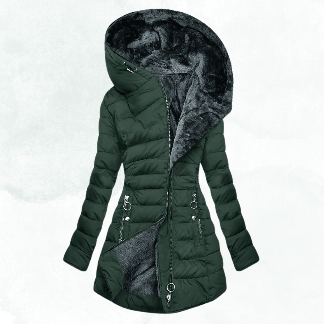 Mandy | Damen-Wintermantel mit Kapuze, langem Schnitt und Steppung