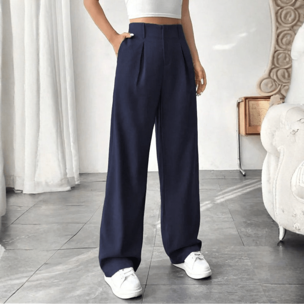 Barbara | Pantalones drapeados de pierna ancha y cintura alta para mujer