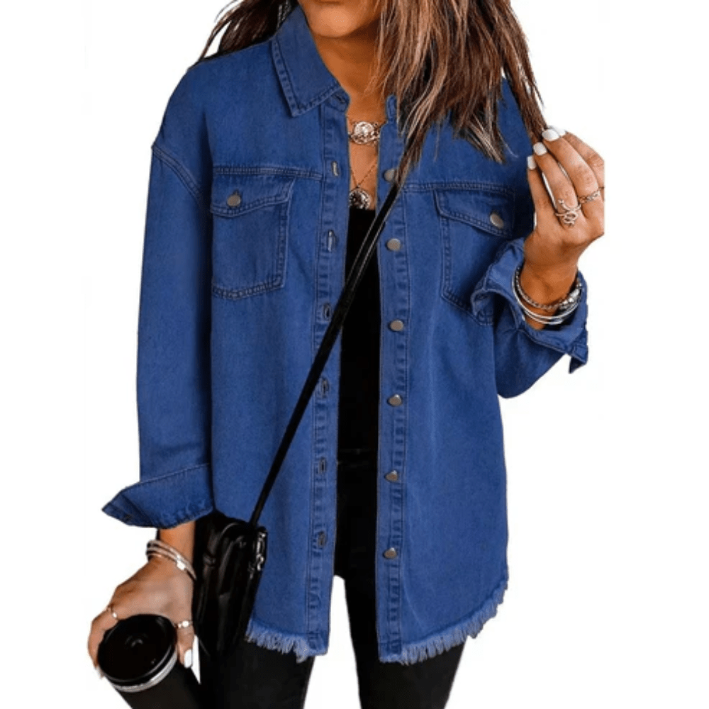 Teresa | Women's Oversized Shirt Jacket with Frayed Hem