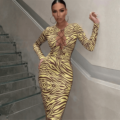 Indie | Women's Zebra Print Bodycon Maxi Dress