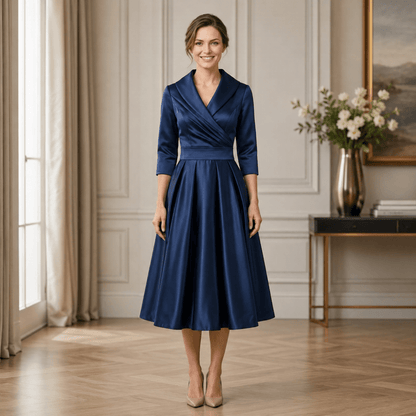 Juliana | Women's Long Sleeve Wrap Neck Pleated Midi Dress