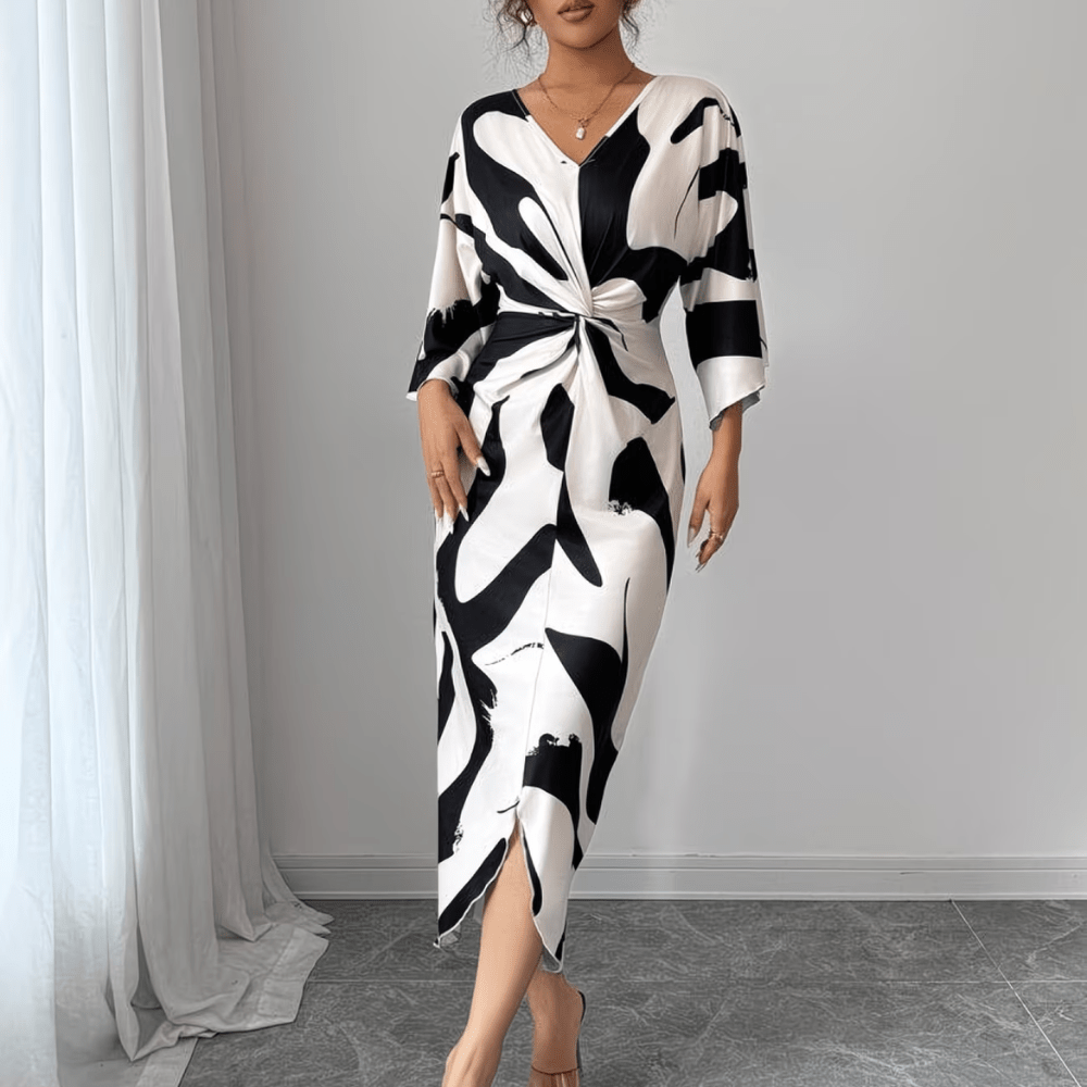 Debra | Women's Abstract Print Twist Waist Midi Dress