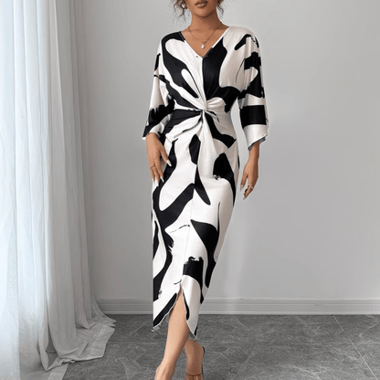 Debra | Women's Abstract Print Twist Waist Midi Dress