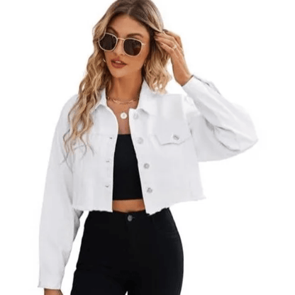 Stacy | Women's Cropped Distressed Button-Down Jacket