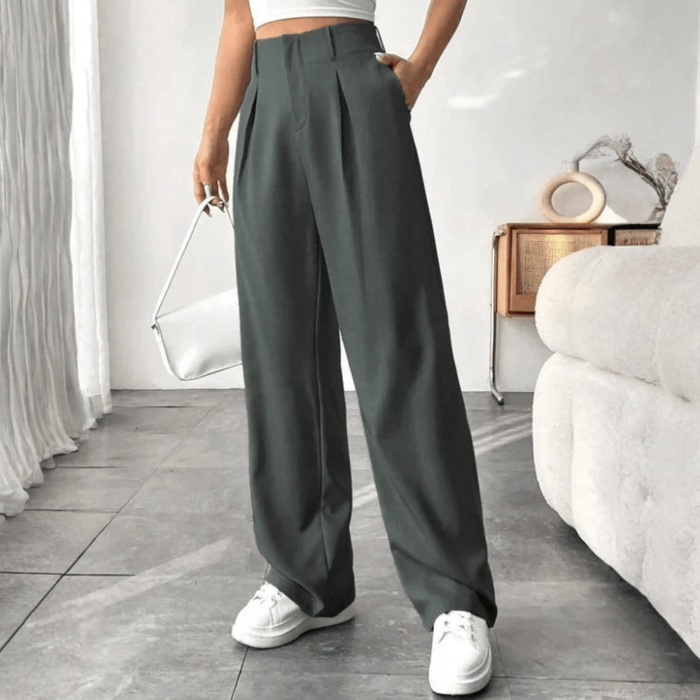 Barbara | Pantalones drapeados de pierna ancha y cintura alta para mujer