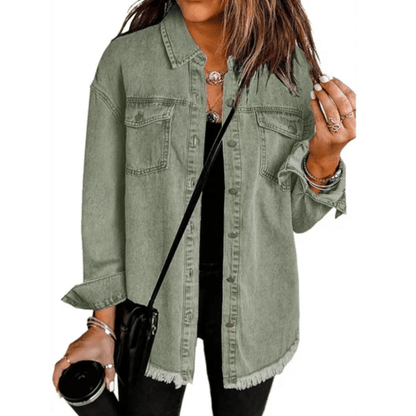 Teresa | Women's Oversized Shirt Jacket with Frayed Hem