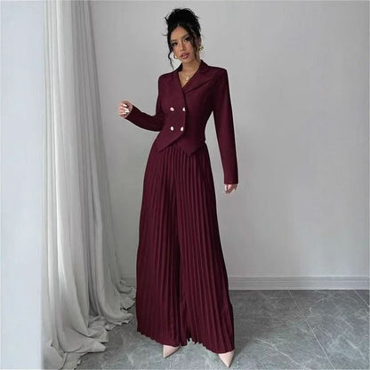 Kiana | Women's Pleated Wide Leg Trousers Set