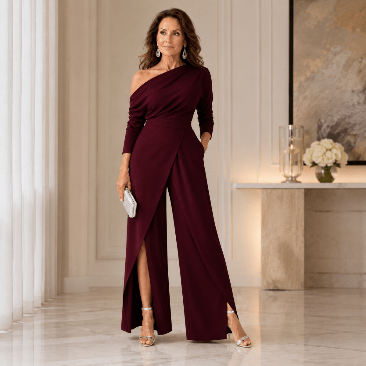 Janice | Abend-Overall für Damen mit One-Shoulder-Träger und weitem Bein