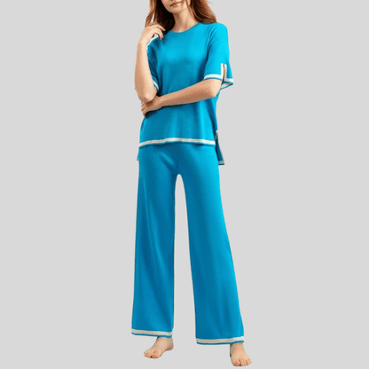 Sandra | Women's Contrast Wide Leg Trousers Set